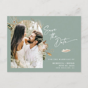 Modernes Boho-Foto-Hochzeit rettet das Datum Ankündigungspostkarte