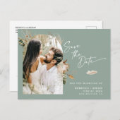 Modernes Boho-Foto-Hochzeit rettet das Datum Ankündigungspostkarte (Vorne/Hinten)