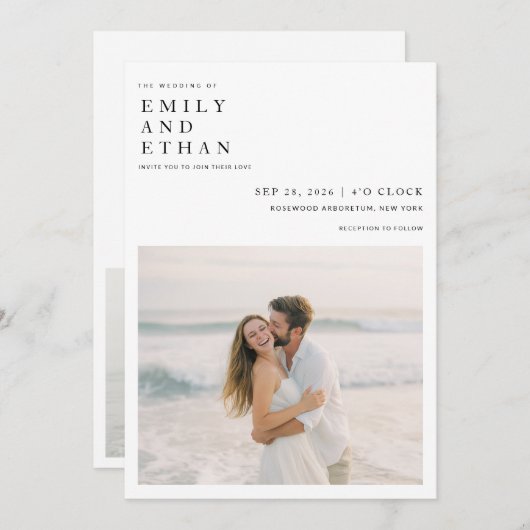 Modernes Boho Foto QR Code Hochzeit in Urlaubsort Einladung (Vorne/Hinten)