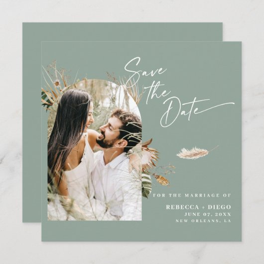 Modernes Boho Foto Save the Date Magnetkarte (Vorne/Hinten)