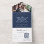 Modernes Boho Foto UAWG QR Code Navy Blue Wedding All In One Einladung (Innen Boden)