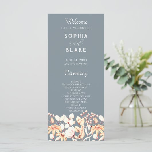 Modernes Boho Garden Gray Wedding Programm (Stehend Vorderseite)