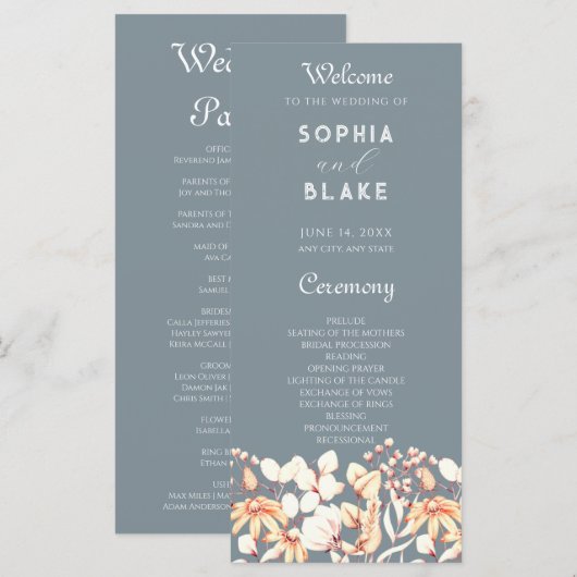Modernes Boho Garden Gray Wedding Programm (Vorne/Hinten)