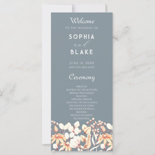 Modernes Boho Garden Gray Wedding Programm (Vorderseite)