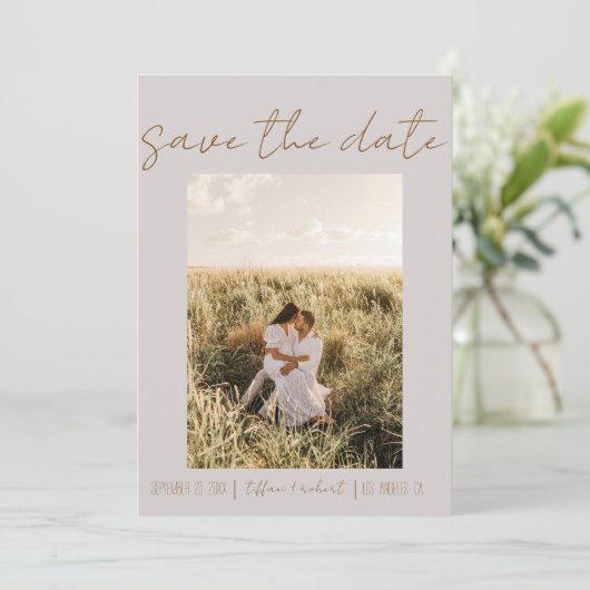 Modernes Boho Gray One Foto Save the Date (Stehend Vorderseite)