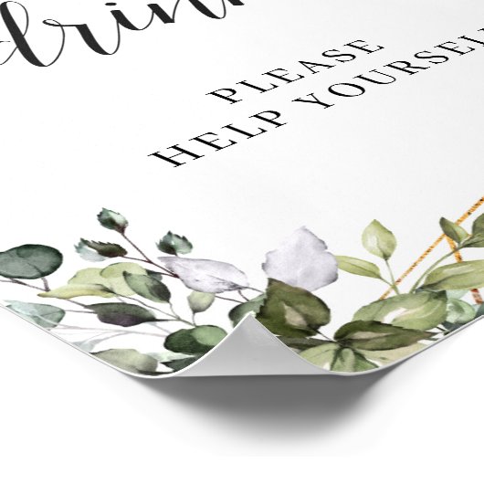 Modernes boho grünes Blattgold Getränke Zeichen Poster (Ecke)