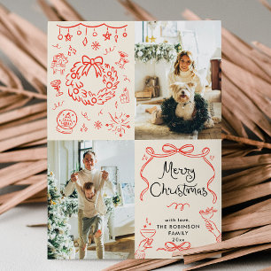Modernes Boho Hand Drawn Bows Frohe Weihnachts-Fot Feiertagskarte