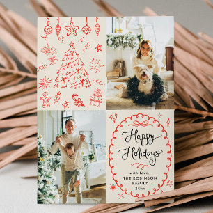 Modernes Boho Hand Drawn Happy Holidays 2 Foto Feiertagskarte