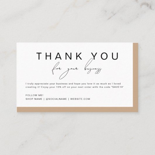 Modernes Boho handgeschriebenes Skript vielen Dank Visitenkarte (Rückseite)