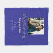 Modernes boho Happy-Jubiläum geben den Namen blue Fleecedecke (Vorderseite (Horizontal))