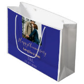 Modernes boho Happy-Jubiläum geben den Namen blue Große Geschenktüte (Vorderseite Schrägansicht)