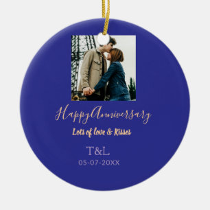 Modernes boho Happy-Jubiläum geben den Namen blue Keramik Ornament