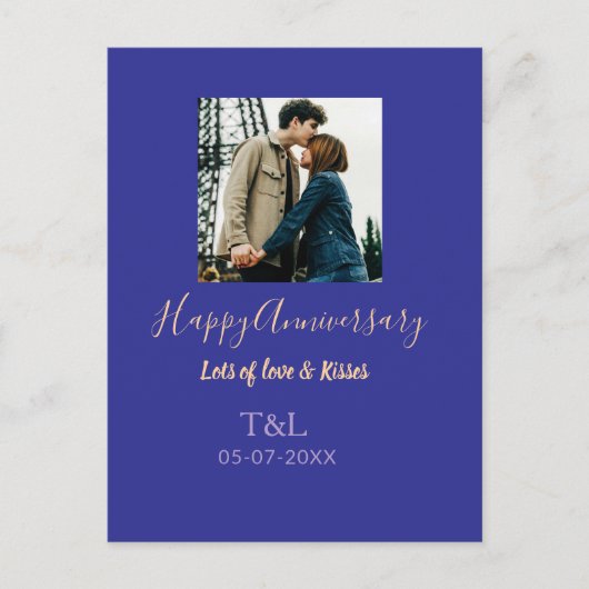 Modernes boho Happy-Jubiläum geben den Namen blue Postkarte (Vorderseite)