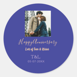 Modernes boho Happy-Jubiläum geben den Namen blue Runder Aufkleber