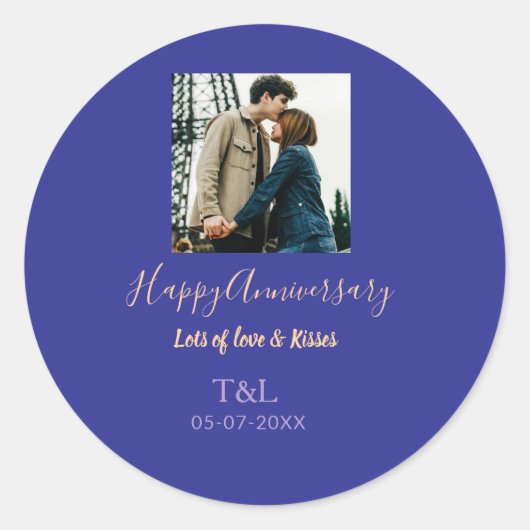 Modernes boho Happy-Jubiläum geben den Namen blue  Runder Aufkleber (Vorderseite)