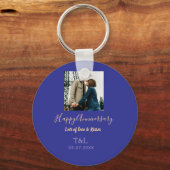 Modernes boho Happy-Jubiläum geben den Namen blue Schlüsselanhänger (Rückseite)