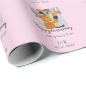 Modernes boho Happy Jubiläum Namensdatum orange hi Geschenkpapier (Rolleneckpunkt)