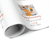 Modernes boho Happy Jubiläum Namensdatum orange hi Geschenkpapier (Rolleneckpunkt)