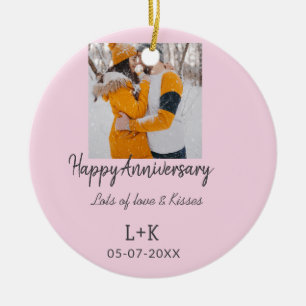 Modernes boho Happy Jubiläum Namensdatum orange hi Keramik Ornament