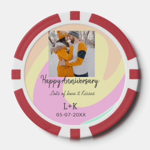 Modernes boho Happy Jubiläum Namensdatum orange hi Pokerchips