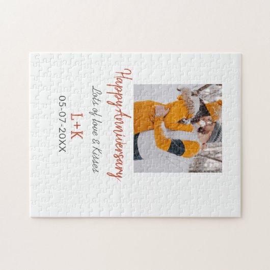 Modernes boho Happy Jubiläum Namensdatum orange hi Puzzle (Horizontal)