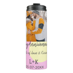 Modernes boho Happy Jubiläum Namensdatum orange hi Thermosbecher