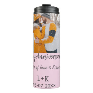 Modernes boho Happy Jubiläum Namensdatum orange hi Thermosbecher