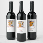 Modernes boho Happy Jubiläum Namensdatum orange hi Weinetikett (Flaschen)