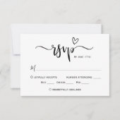 Modernes Boho Herzkalligrafie Script Wedding RSVP (Vorderseite)