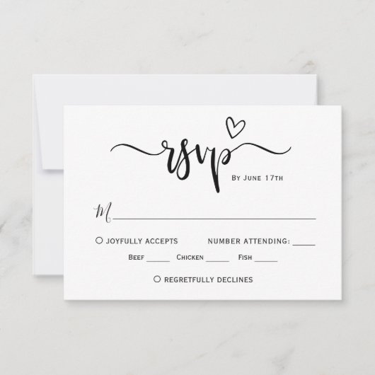 Modernes Boho Herzkalligrafie Script Wedding RSVP (Vorderseite)