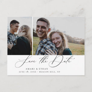 Modernes Boho Kalligrafie Multi-Foto Save the Date Ankündigungspostkarte