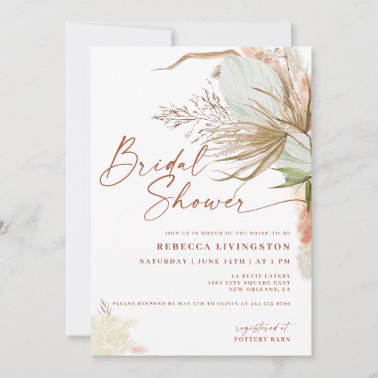 Modernes Boho-Kalligrafie-Script-Brautparty Einladung (Vorderseite)