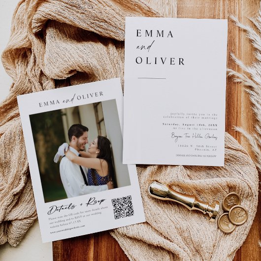 Modernes Boho Minimalistisch Wedding Foto QR Code  Einladung