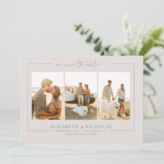Modernes Boho Ocean Glass | 3 FOTO SAVE THE DATE (Stehend Vorderseite)