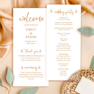 Modernes Boho Orange Floral Wedding Programm