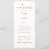 Modernes Boho Orange Floral Wedding Programm (Vorderseite)