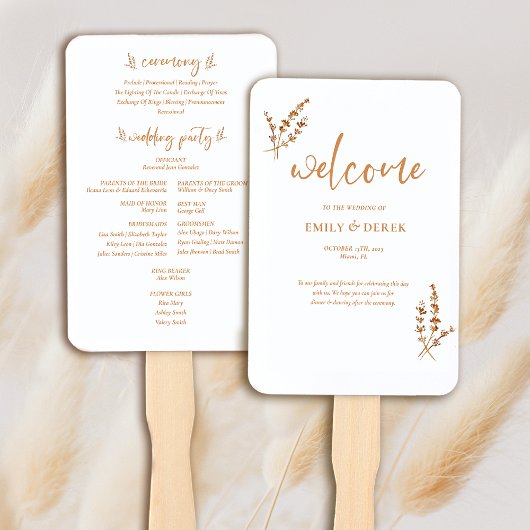 Modernes Boho Orange Floral Wedding Programm Fächer