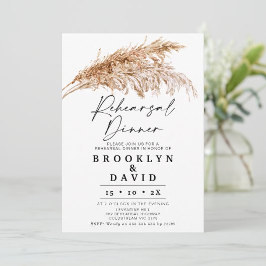 Modernes Boho Pampas Grass Probe Dinner Einladung (Stehend Vorderseite)