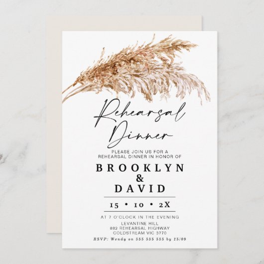 Modernes Boho Pampas Grass Probe Dinner Einladung (Vorne/Hinten)