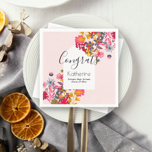 Modernes Boho Pink Blumenarch Graduate Party Serviette