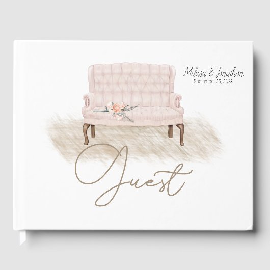 Modernes Boho Pink Elegantes BlumenGästebuch Gästebuch (Vorderseite)