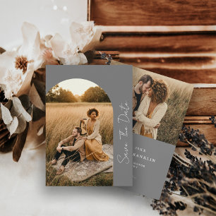 Modernes Boho Rahmen Wedding Gray Foto Save The Date