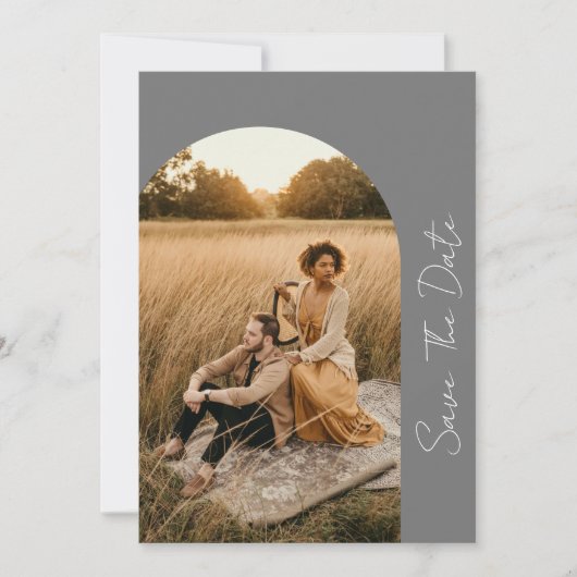 Modernes Boho Rahmen Wedding Gray Foto Save The Date (Vorderseite)