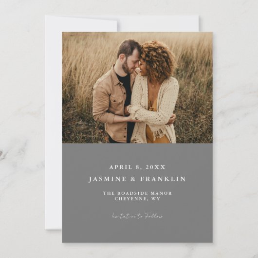 Modernes Boho Rahmen Wedding Gray Foto Save The Date (Rückseite)