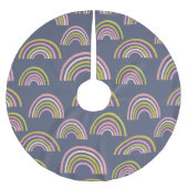 Modernes Boho-Regenbogenmuster in Navy Blue Polyester Weihnachtsbaumdecke (Vorderseite)