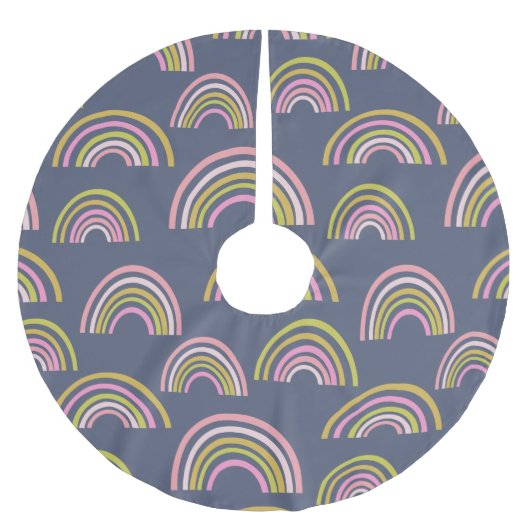 Modernes Boho-Regenbogenmuster in Navy Blue Polyester Weihnachtsbaumdecke (Vorderseite)