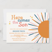 Modernes Boho Retro kommt hier zur Son Baby Dusche Einladung (Vorderseite)