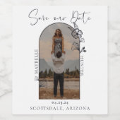 Modernes Boho Rose Foto Save the Date Weiß Weinetikett (Einzelnes Label)