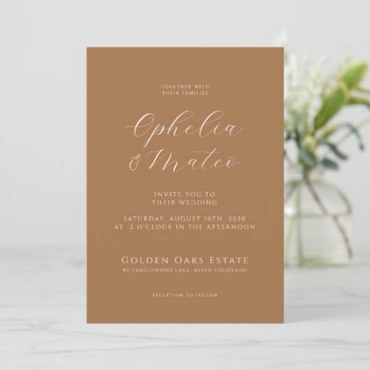 Modernes Boho Script-Foto Hochzeit Einladung (Stehend Vorderseite)