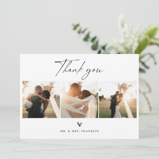 Modernes Boho Script-Hochzeitsstipendium-Foto Dankeskarte (Stehend Vorderseite)
